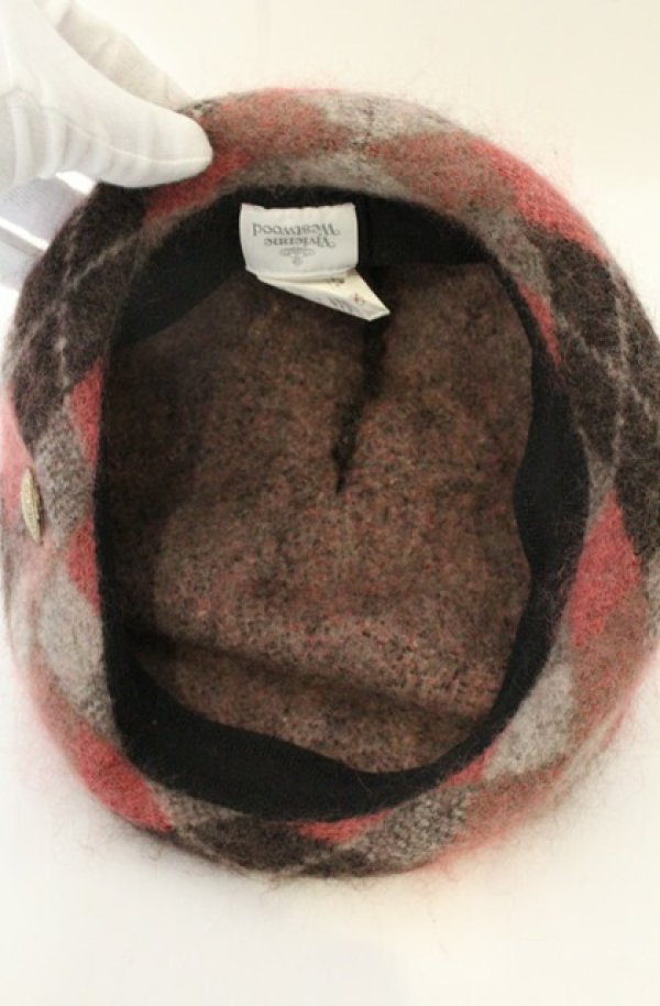画像6: ヴィヴィアンウエストウッド 中古 / ポンポン付キニットベレー帽 S-M グレーｘワイン  O-26-06-07-029-ha-YM-OS (6)