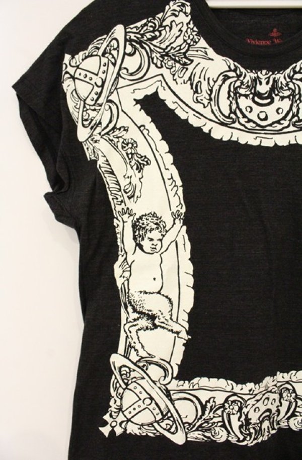 画像2: ヴィヴィアンウエストウッド 中古 / サティアフレームTシャツ 3 ダークグレー  O-26-06-21-007-ts-YM-OS (2)