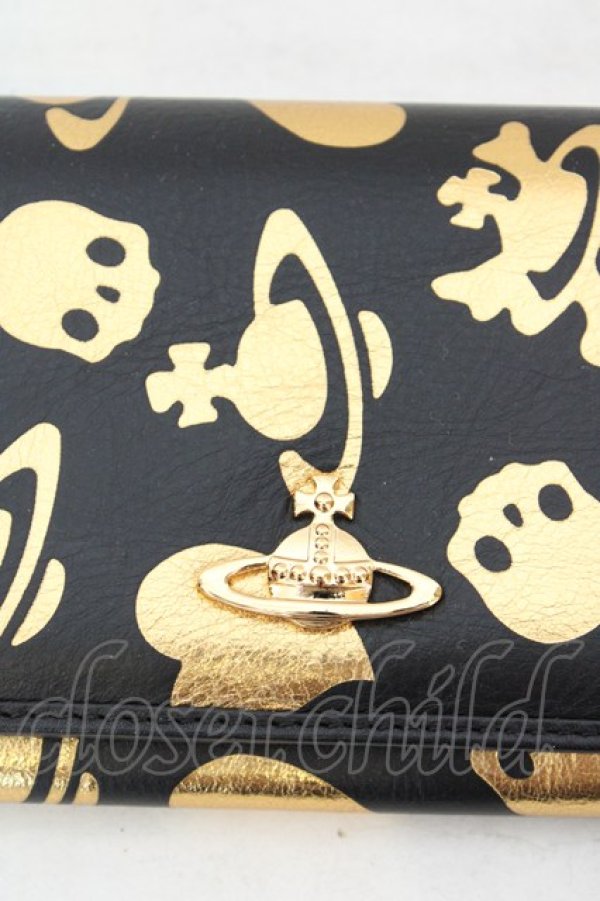 画像2: ヴィヴィアンウエストウッド 中古 / LOGO PRINT212（ロゴプリント）長財布  ブラックｘゴールド  O-26-07-05-056-gd-YM-OS (2)