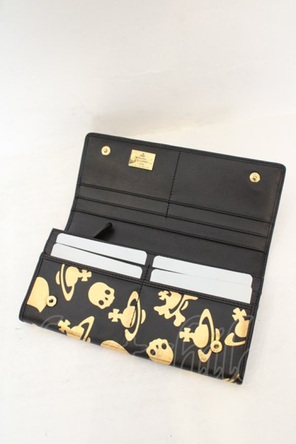 画像6: ヴィヴィアンウエストウッド 中古 / LOGO PRINT212（ロゴプリント）長財布  ブラックｘゴールド  O-26-07-05-056-gd-YM-OS (6)