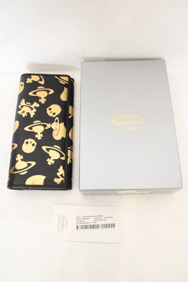 画像10: ヴィヴィアンウエストウッド 中古 / LOGO PRINT212（ロゴプリント）長財布  ブラックｘゴールド  O-26-07-05-056-gd-YM-OS (10)