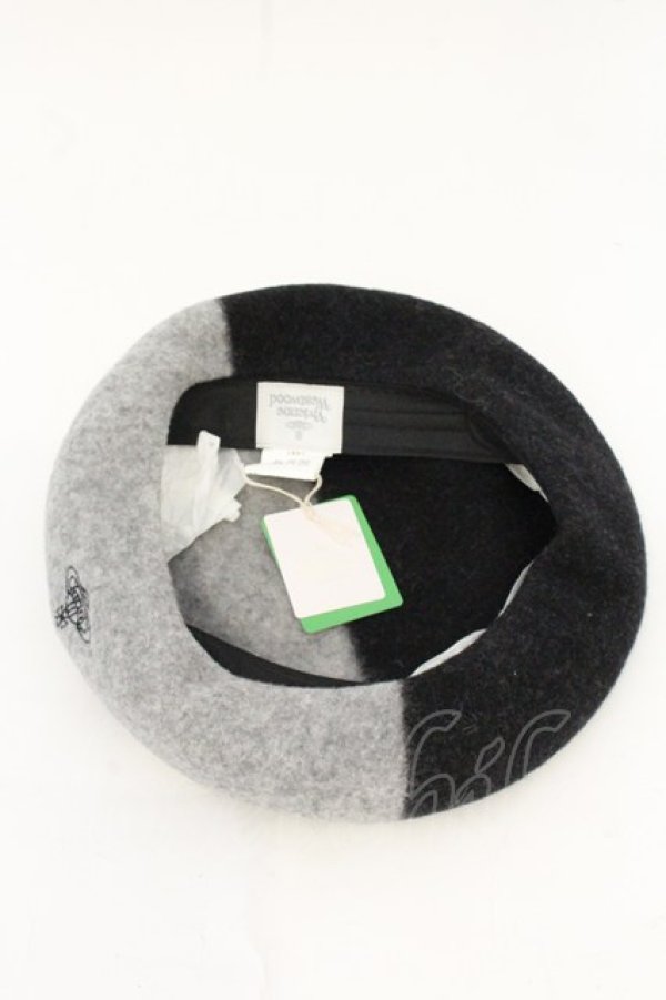 画像3: ヴィヴィアンウエストウッド 中古 / バイカラーベレー帽  ブラックｘグレー  O-26-07-12-082-ha-YM-OS (3)
