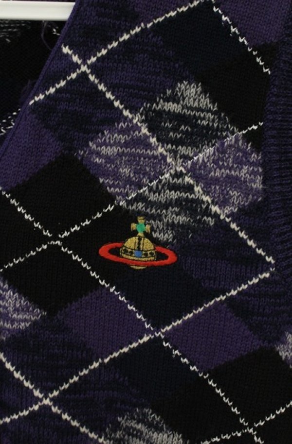 画像2: 【Vintage放出】ヴィヴィアンウエストウッド 中古 / オーブ刺繍アーガイルベスト 42 パープル  O-26-07-25-1017-to-YM-OS (2)