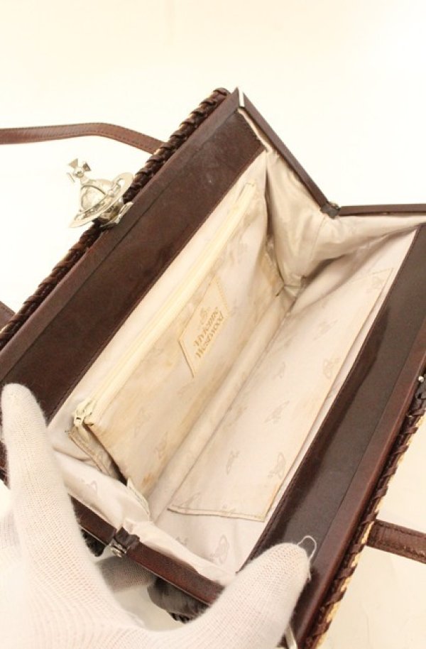 画像8: 【Vintage放出】ヴィヴィアンウエストウッド 中古 / ORBガマ口ハンドストローBAG  ナチュラルｘブラウン  O-26-07-25-1041-ba-YM-OS (8)