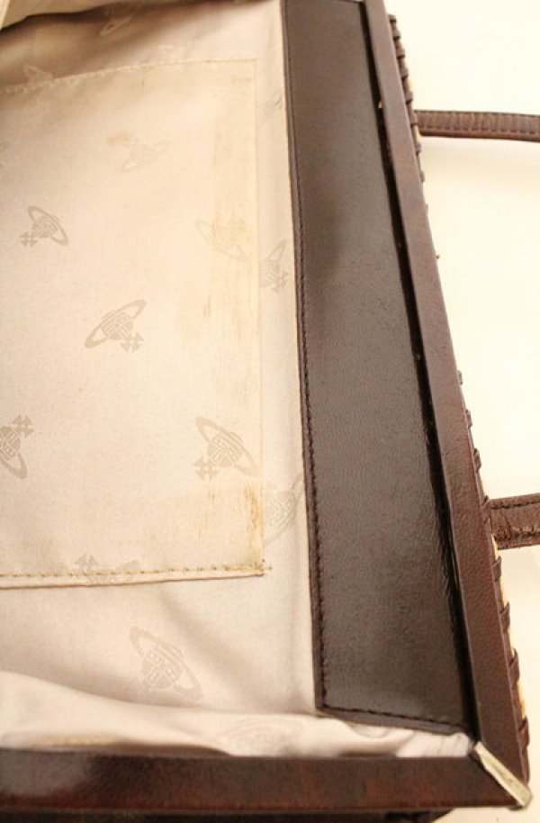 画像10: 【Vintage放出】ヴィヴィアンウエストウッド 中古 / ORBガマ口ハンドストローBAG  ナチュラルｘブラウン  O-26-07-25-1041-ba-YM-OS (10)