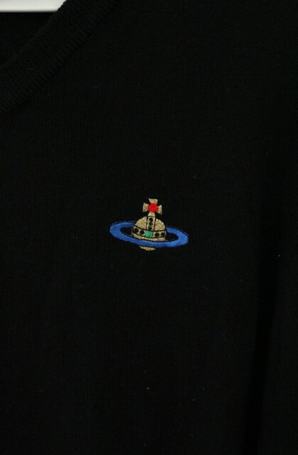 画像2: 【Vintage放出】ヴィヴィアンウエストウッド 中古 / カラーオーブ刺繍Vネックニット  ブラック  O-26-07-25-1013-to-YM-OS (2)