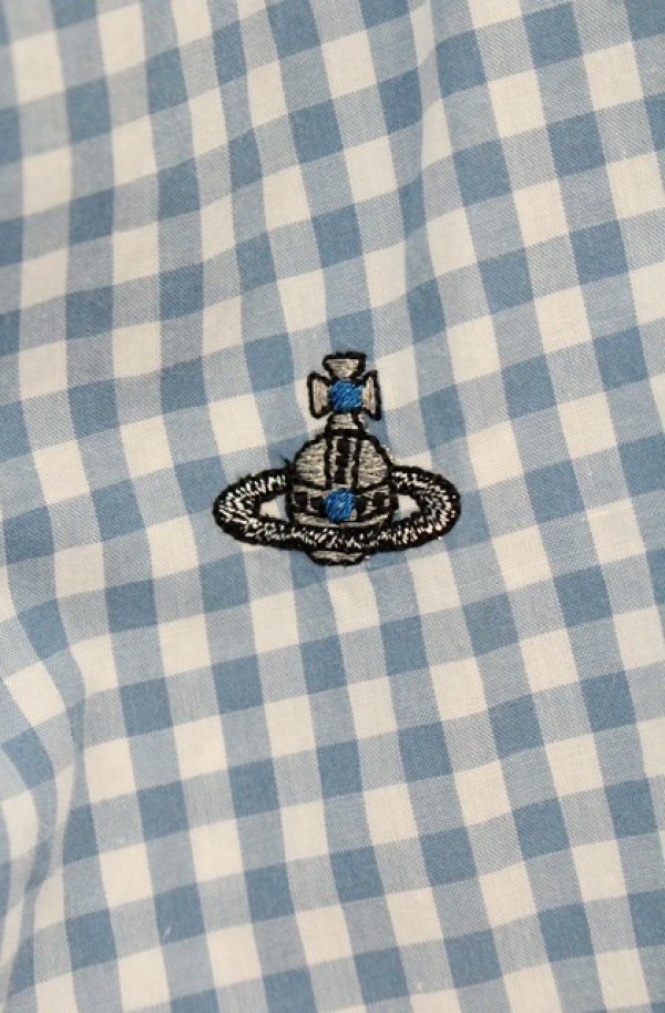 画像3: ヴィヴィアンウエストウッド MAN 中古 / ブロックチェックアシンメトリーシャツ 48 サックス×ホワイト  O-26-08-02-034-bl-IG-OS (3)
