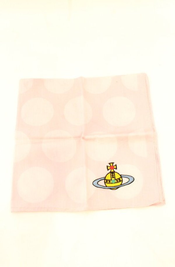 画像2: ヴィヴィアンウエストウッド 中古 / ハンカチーフ  ピンクスポット柄×オーブ刺繍  O-26-08-02-056-gd-IG-OS (2)