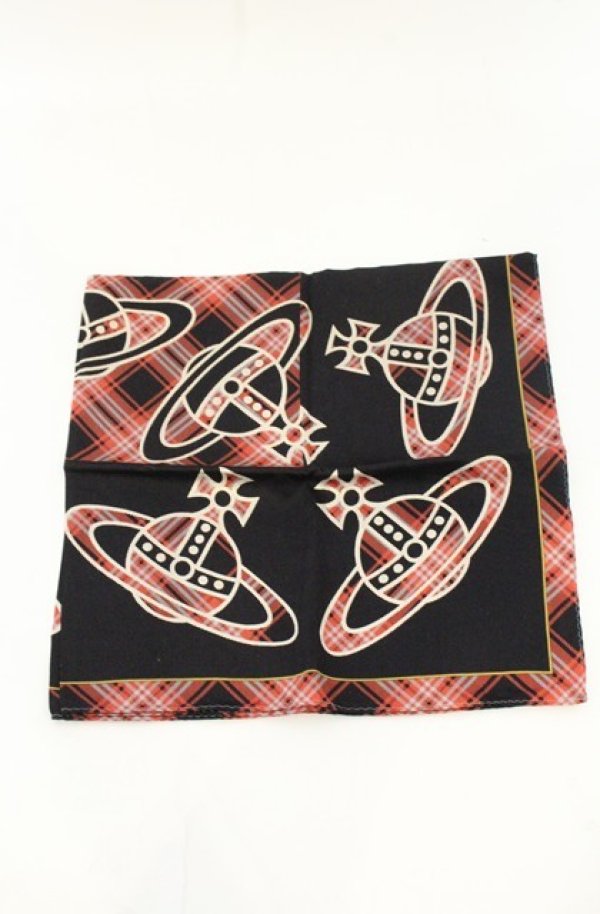 画像2: ヴィヴィアンウエストウッド 中古 / ハンカチーフ  ブラックチェックオーブ柄  O-26-08-02-067-gd-IG-OS (2)