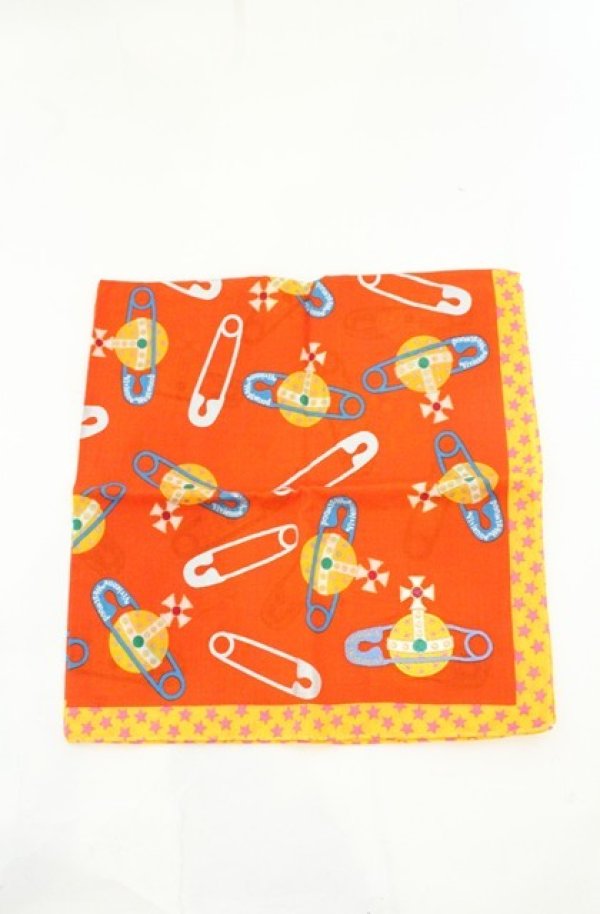 画像2: ヴィヴィアンウエストウッド 中古 / ハンカチーフ  オレンジセーフティピン柄  O-26-08-02-068-gd-IG-OS (2)