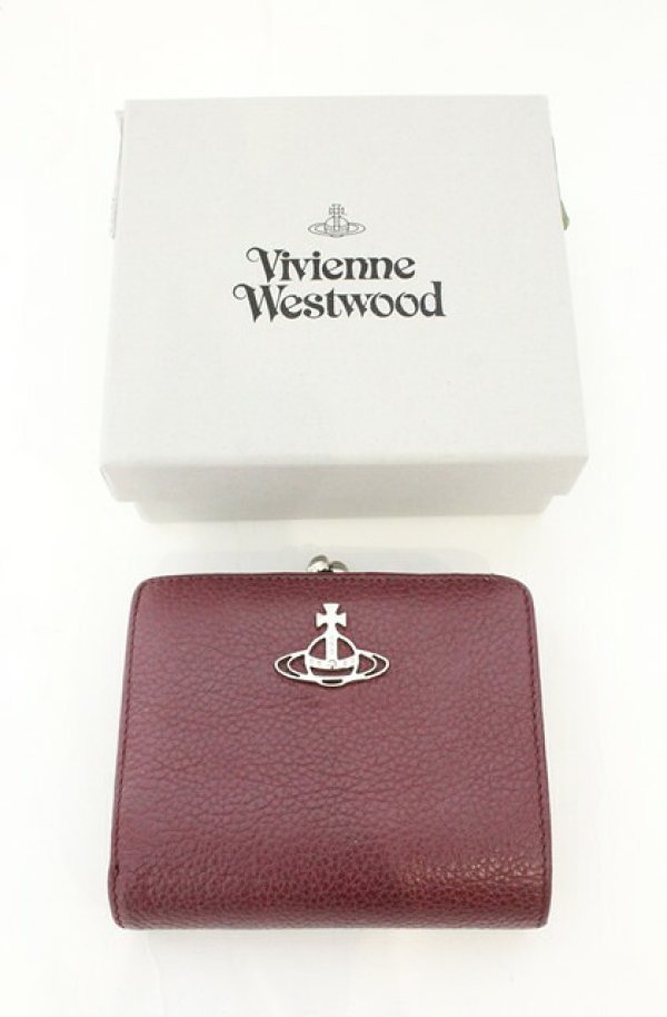 画像9: ヴィヴィアンウエストウッド 中古 / GRAIN LEATHER 口金折リ財布  ワイン  O-26-08-02-088-wa-YM-OS (9)