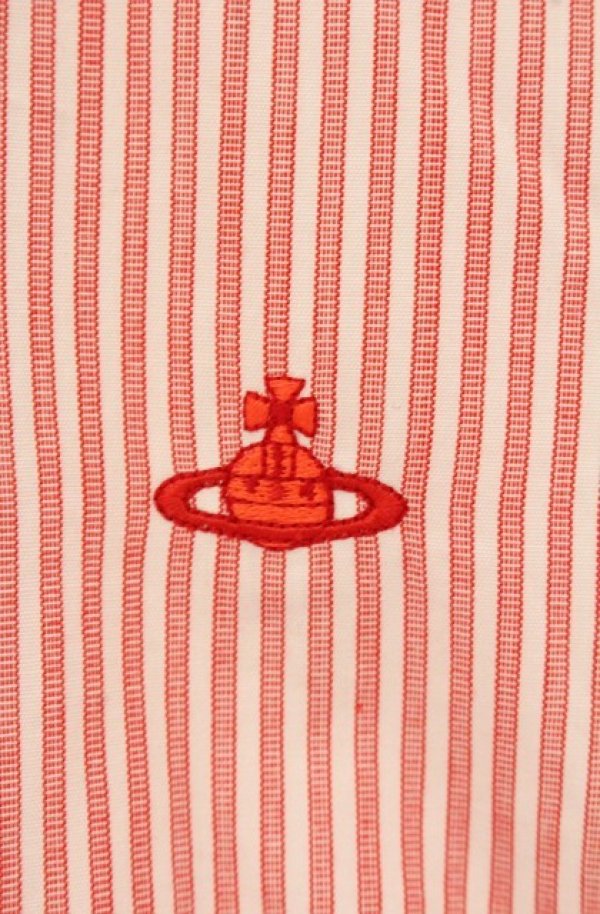 画像3: ヴィヴィアンウエストウッド 中古 / 単色オーブ刺繍ストライプシャツ 2 レッド×ホワイト  O-26-08-02-011-bl-IG-OS (3)