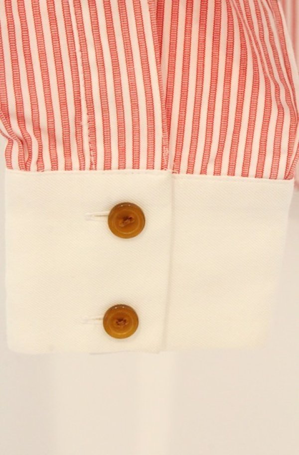 画像4: ヴィヴィアンウエストウッド 中古 / 単色オーブ刺繍ストライプシャツ 2 レッド×ホワイト  O-26-08-02-011-bl-IG-OS (4)