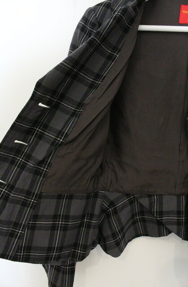 画像12: ヴィヴィアンウエストウッド 中古 / タータンチェックベッティーナジャケット＆ドレープミモレスカート JKT2：SK1 グレー  O-26-08-30-008-jc-YM-OS (12)