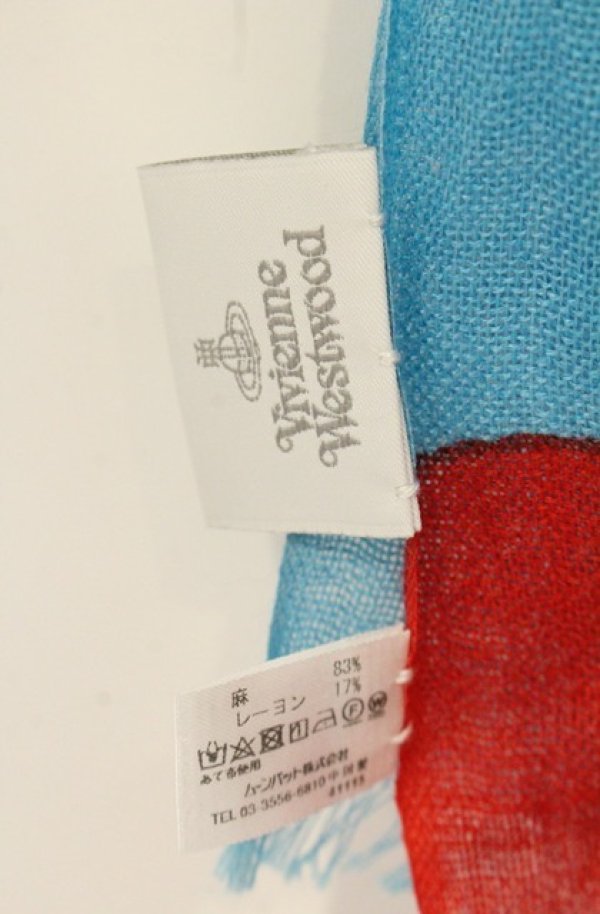画像5: ヴィヴィアンウエストウッド 中古 / フラワーボーダーストール  レッドｘブルー  O-26-08-30-1049-gd-YM-OS (5)