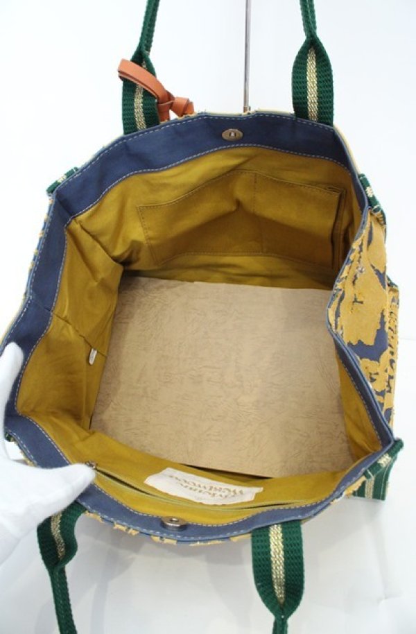 画像4: ヴィヴィアンウエストウッド 中古 / ジャガードハンドバッグ  ネイビー×グリーン×イエロー  O-26-08-30-1074-ba-IG-OS (4)