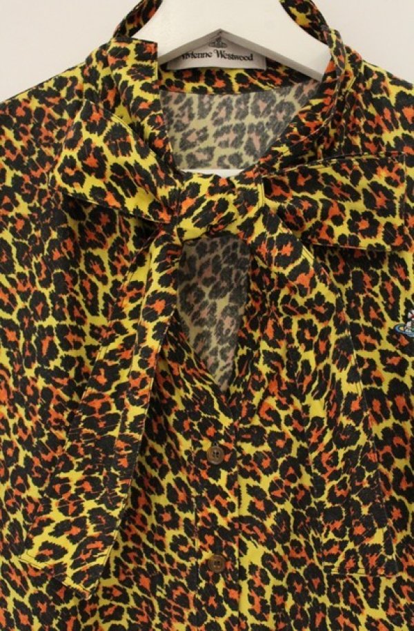 画像2: ヴィヴィアンウエストウッド 中古 / Tie-neck Leopard Dress （ボウタイレオパードドレス） S イエロー×ブラウン  O-26-08-30-1013-op-IG-OS (2)