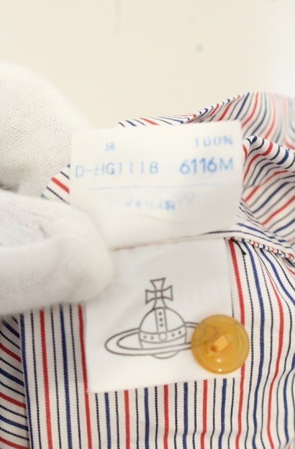 画像6: ヴィヴィアンウエストウッド 中古 / スモック刺繍シャツワンピース I ホワイト×ブルー×レッド  O-26-09-06-021-op-IG-OS (6)