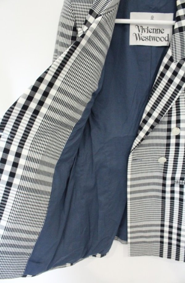 画像3: ヴィヴィアンウエストウッド 中古 / Lelio Plaid ダブルジャケット（レリオプライド） 40 ブラックｘホワイト  O-26-09-06-001-jc-YM-OS (3)