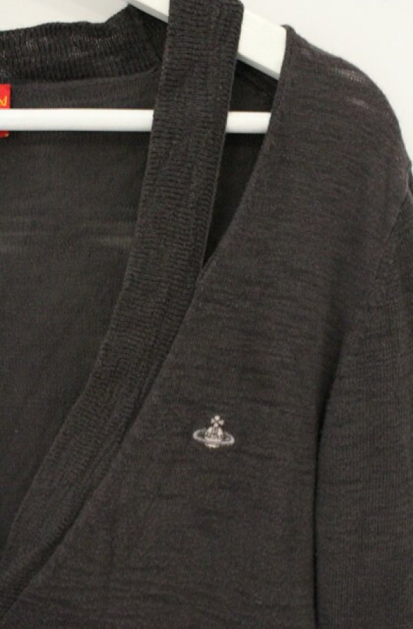 画像2: ヴィヴィアンウエストウッド 中古 / 単色オーブ刺繍ロングダメージカーディガン 2 グレー  O-26-09-06-009-to-YM-OS (2)