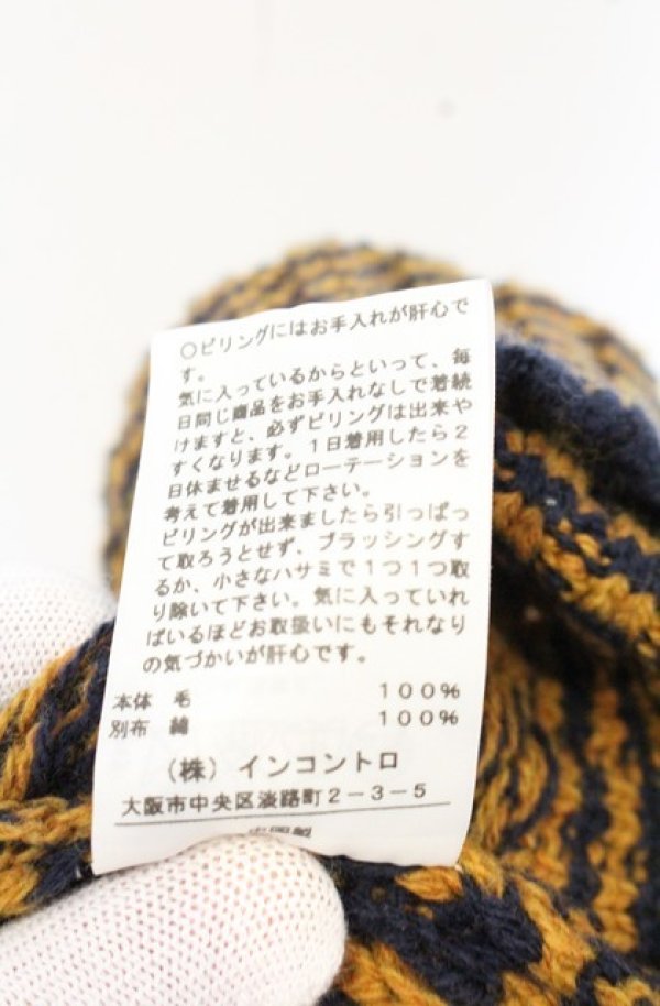 画像8: ANGLOMANIA 中古 / アシンメトリーデビル袖タートルネックワイドニット 38 イエローｘネイビー  O-26-09-20-009-to-YM-OS (8)
