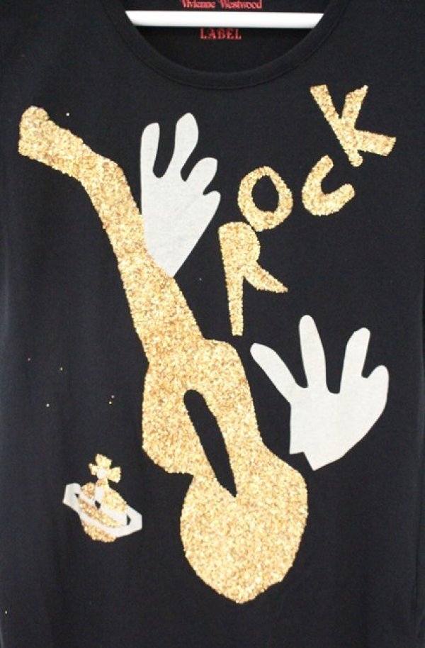 画像2: ヴィヴィアンウエストウッド 中古 / スパンコールROCK Tシャツ 2 ブラック  O-26-10-04-012-ts-YM-OS (2)