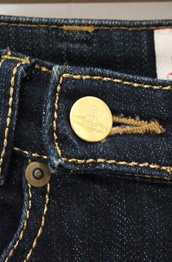 画像2: ヴィヴィアンウエストウッド 中古 / ラメステッチオーブ刺繍ポケットデニムパンツ 2 インディゴ  O-26-10-11-091-pa-YM-OS (2)