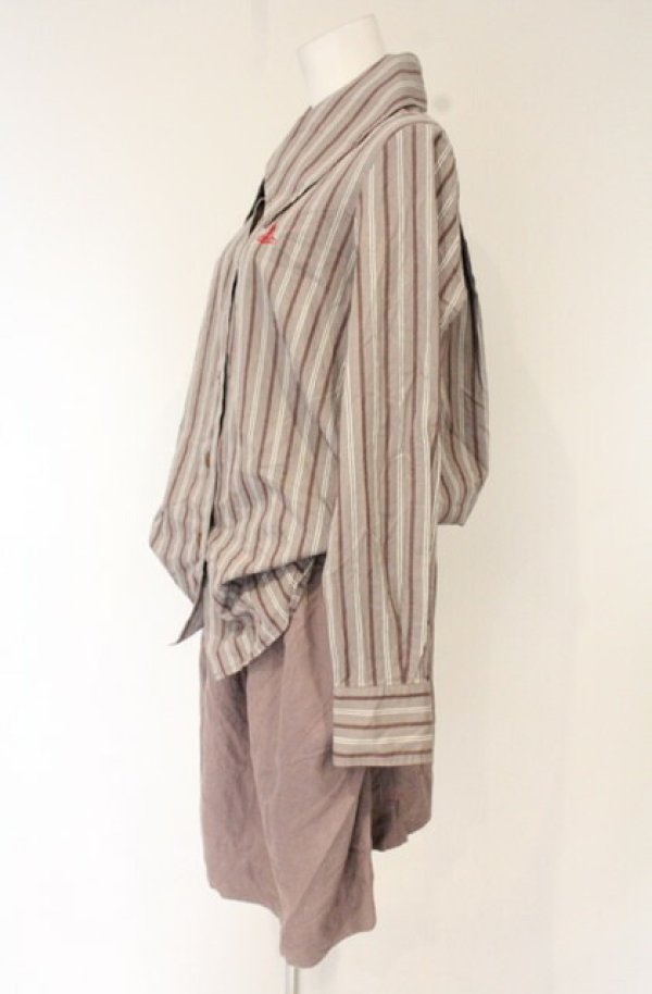 画像2: ヴィヴィアンウエストウッド 中古 / ドッキングストライプシャツワンピース O/S パープル  O-26-10-11-010-op-YM-OS (2)