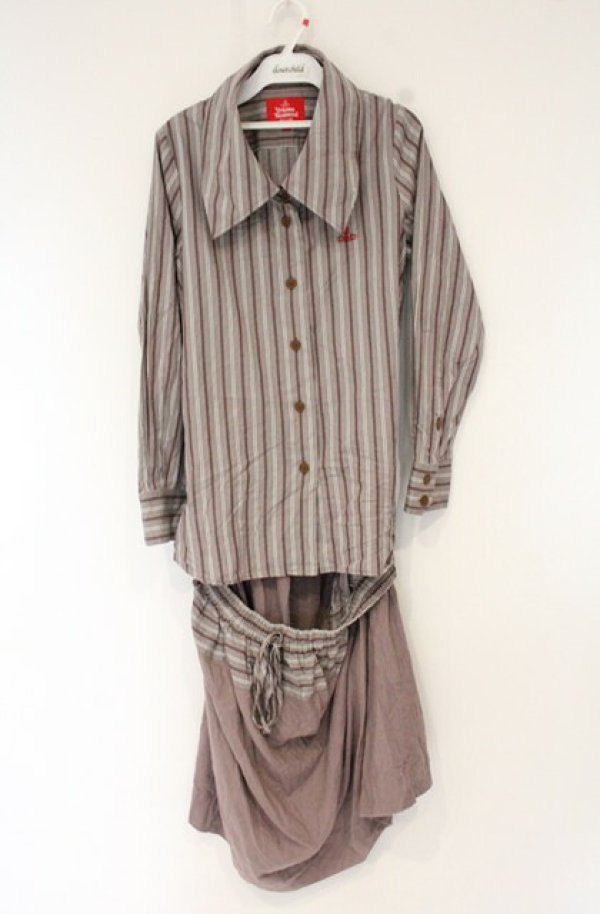画像7: ヴィヴィアンウエストウッド 中古 / ドッキングストライプシャツワンピース O/S パープル  O-26-10-11-010-op-YM-OS (7)