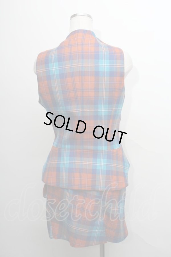 画像2: ヴィヴィアンウエストウッド 中古 / /チェックベストセットアップ 40 オレンジ  S-24-03-03-057-jc-AS-ZS (2)