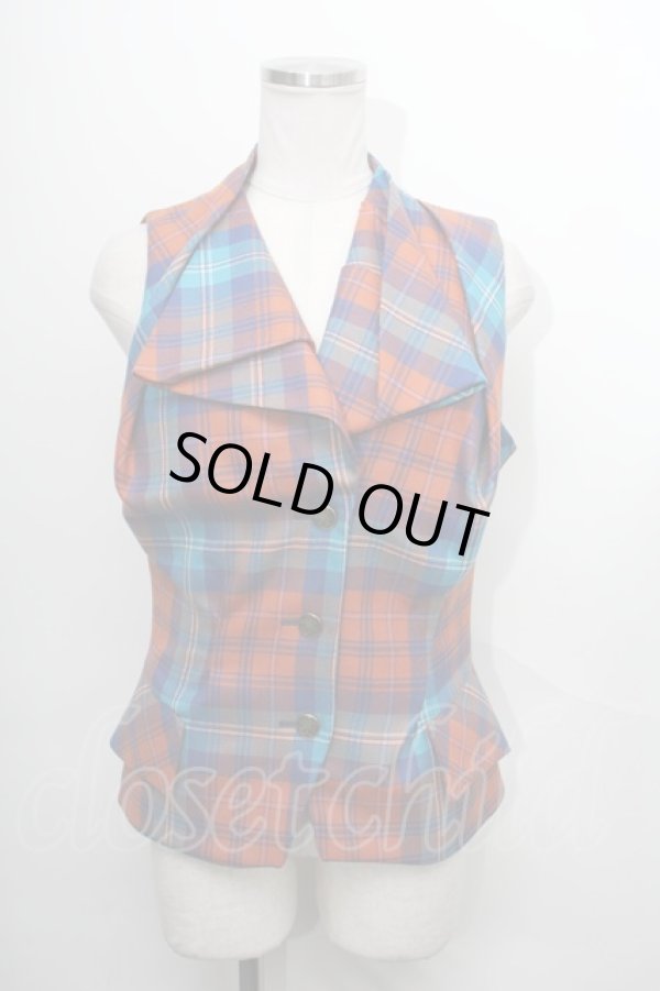 画像3: ヴィヴィアンウエストウッド 中古 / /チェックベストセットアップ 40 オレンジ  S-24-03-03-057-jc-AS-ZS (3)
