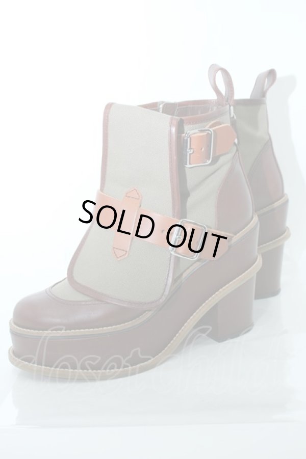 画像2: ヴィヴィアンウエストウッド 中古 / Wベルトショートブーツ 39 ブラウンxカーキ  S-24-03-31-024-sh-AS-ZS (2)