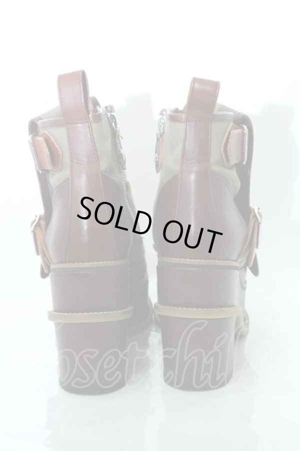 画像3: ヴィヴィアンウエストウッド 中古 / Wベルトショートブーツ 39 ブラウンxカーキ  S-24-03-31-024-sh-AS-ZS (3)