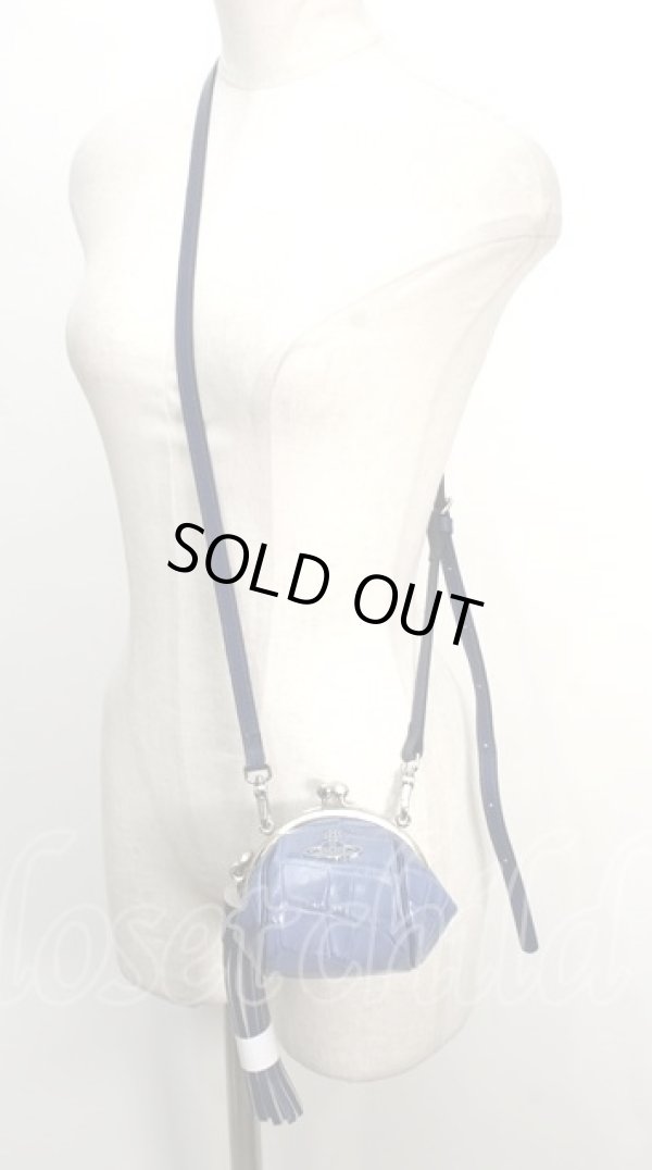 画像2: ヴィヴィアンウエストウッド 中古 / クロコエンボス口金ショルダーポーチ  紺  S-24-06-26-028-ba-AS-ZS (2)