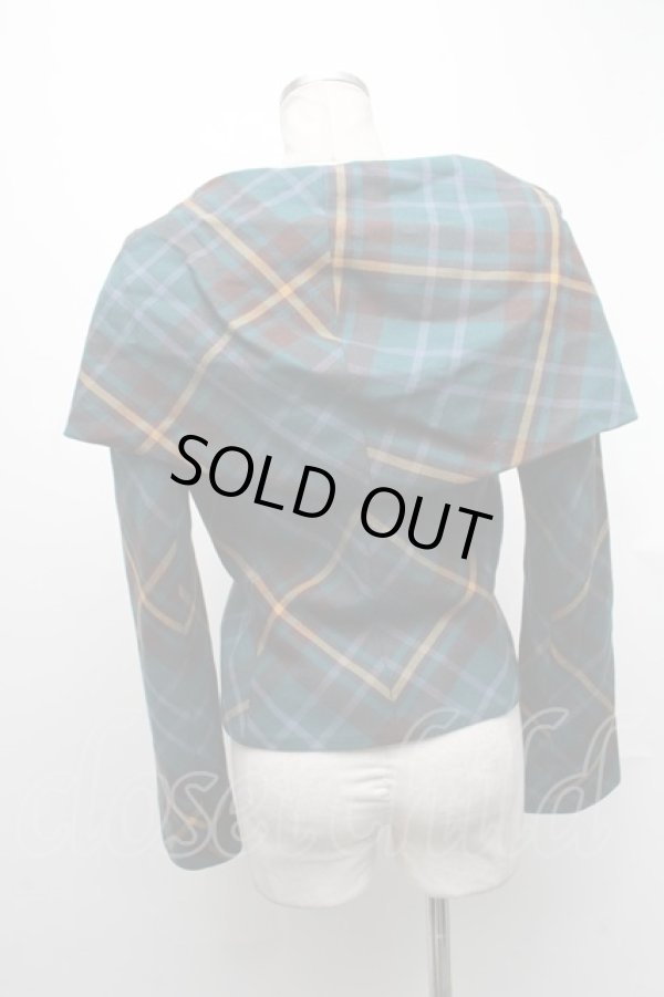 画像2: ヴィヴィアンウエストウッド 中古 / 変形襟タータンチェックジャケット 2 グリーン  S-24-12-15-045-jc-AS-ZS (2)