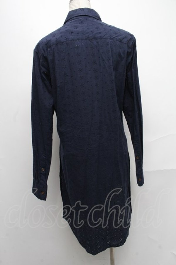 画像2: ヴィヴィアンウエストウッド MAN 中古 / オーブ刺繍透カシ長袖シャツ 46 紺  S-24-12-15-047-bl-AS-ZS (2)