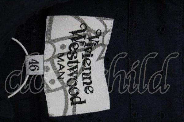画像3: ヴィヴィアンウエストウッド MAN 中古 / オーブ刺繍透カシ長袖シャツ 46 紺  S-24-12-15-047-bl-AS-ZS (3)