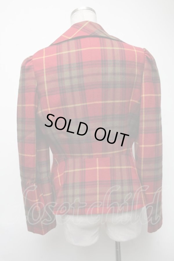 画像2: ヴィヴィアンウエストウッド 中古 / チェックジャケット 3 赤  S-25-03-05-047-jc-AS-ZS (2)