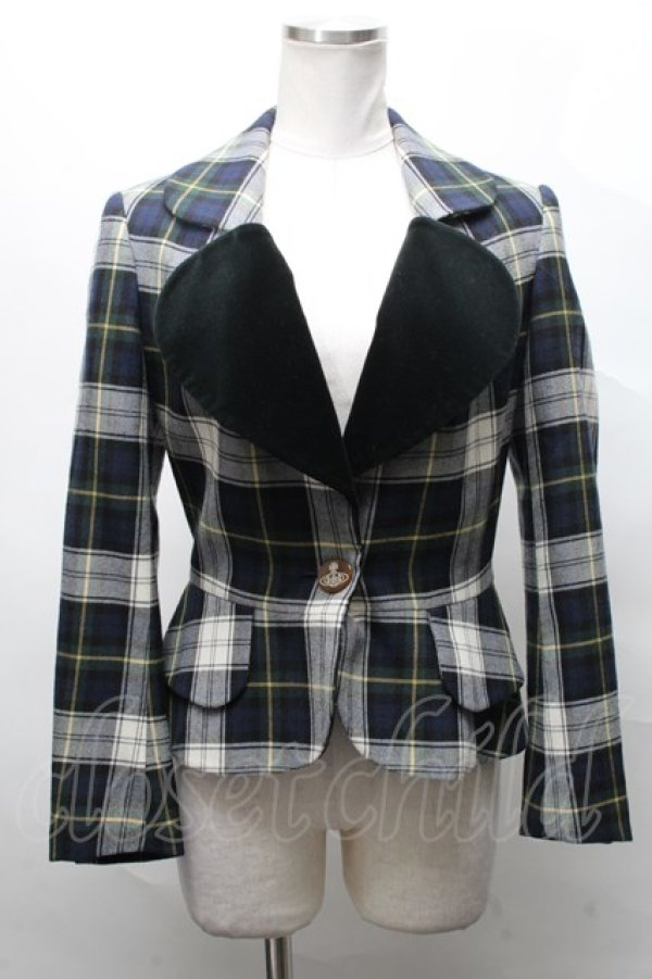 画像3: ヴィヴィアンウエストウッド 中古 / タータンチェックラブ襟ジャケット&変形スカートセットアップ  グリーン  S-25-03-30-068-jc-HR-ZS (3)