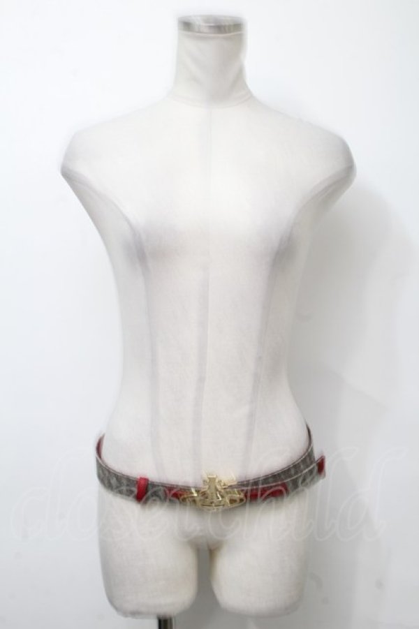 画像3: ヴィヴィアンウエストウッド 中古 / モノグラムベルト  グレーｘ赤  S-25-04-23-037-ts-AS-ZS (3)