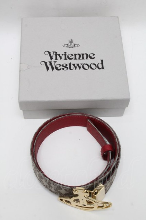 画像4: ヴィヴィアンウエストウッド 中古 / モノグラムベルト  グレーｘ赤  S-25-04-23-037-ts-AS-ZS (4)