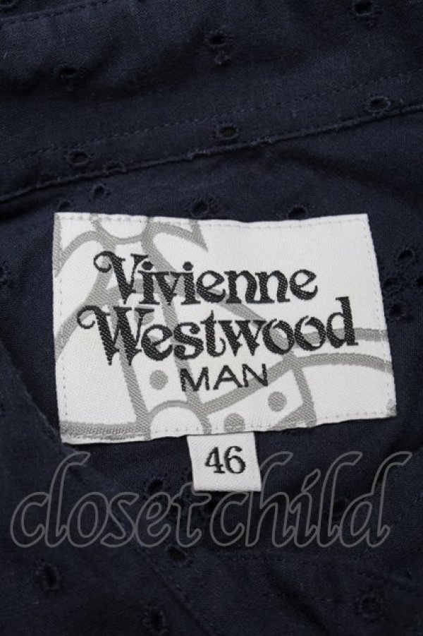 画像4: ヴィヴィアンウエストウッド MAN 中古 / オーブ刺繍透カシ長袖シャツ 46 紺  S-25-05-18-049-bl-AS-ZY (4)