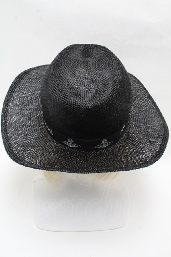 画像3: ヴィヴィアンウエストウッド MAN 中古 / MAN LONDON　ロゴブリムストローハット  黒  S-25-05-18-016-to-AS-ZS (3)