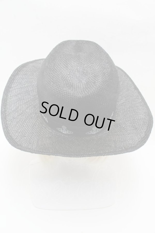 画像3: ヴィヴィアンウエストウッド MAN 中古 / MAN LONDON　ロゴブリムストローハット  黒  S-25-05-18-016-to-AS-ZS (3)