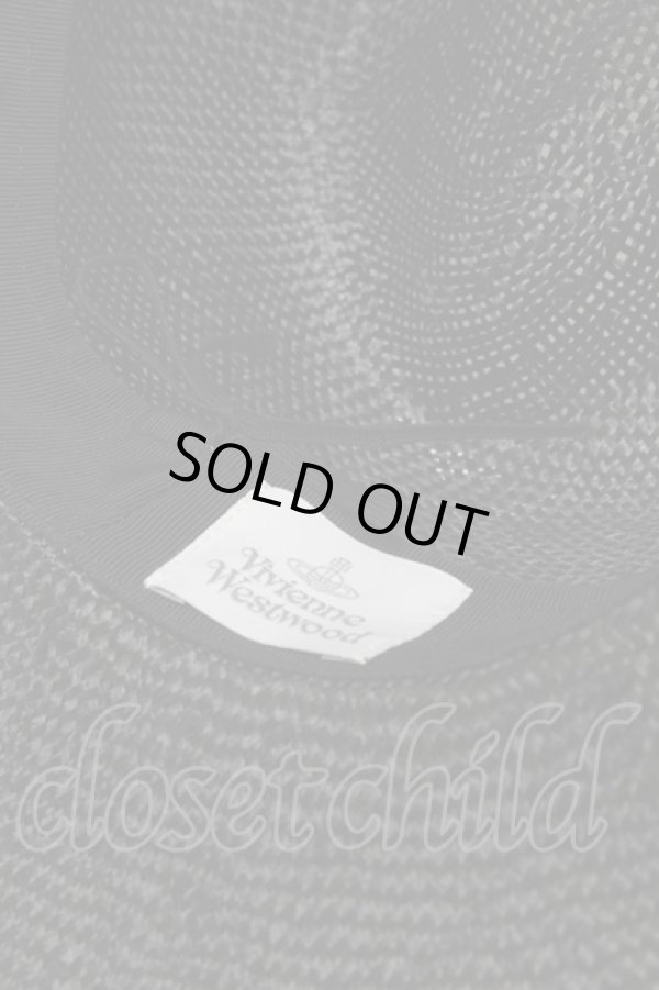 画像4: ヴィヴィアンウエストウッド MAN 中古 / MAN LONDON　ロゴブリムストローハット  黒  S-25-05-18-016-to-AS-ZS (4)