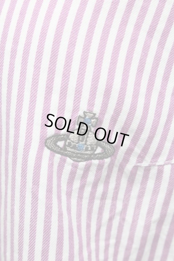 画像3: ヴィヴィアンウエストウッド MAN 中古 / オーブ刺繍ストライプシャツ 50 パープル  S-25-06-17-038-bl-HR-ZH (3)