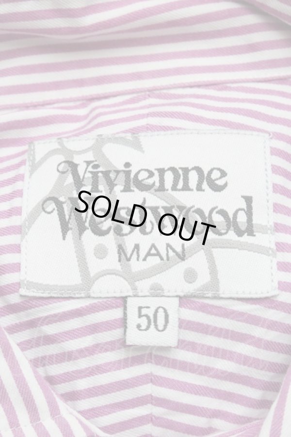 画像5: ヴィヴィアンウエストウッド MAN 中古 / オーブ刺繍ストライプシャツ 50 パープル  S-25-06-17-038-bl-HR-ZH (5)