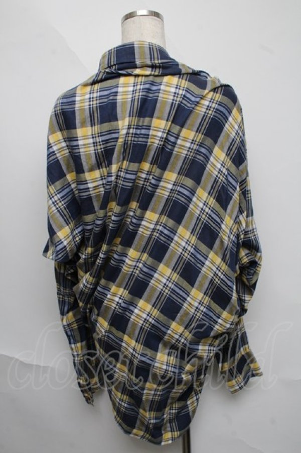 画像2: ヴィヴィアンウエストウッド MAN 中古 / MADRAS CHECK PATCHWORK DRAPEブラウス  イエローｘ紺  S-25-06-17-042-bl-AS-ZS (2)