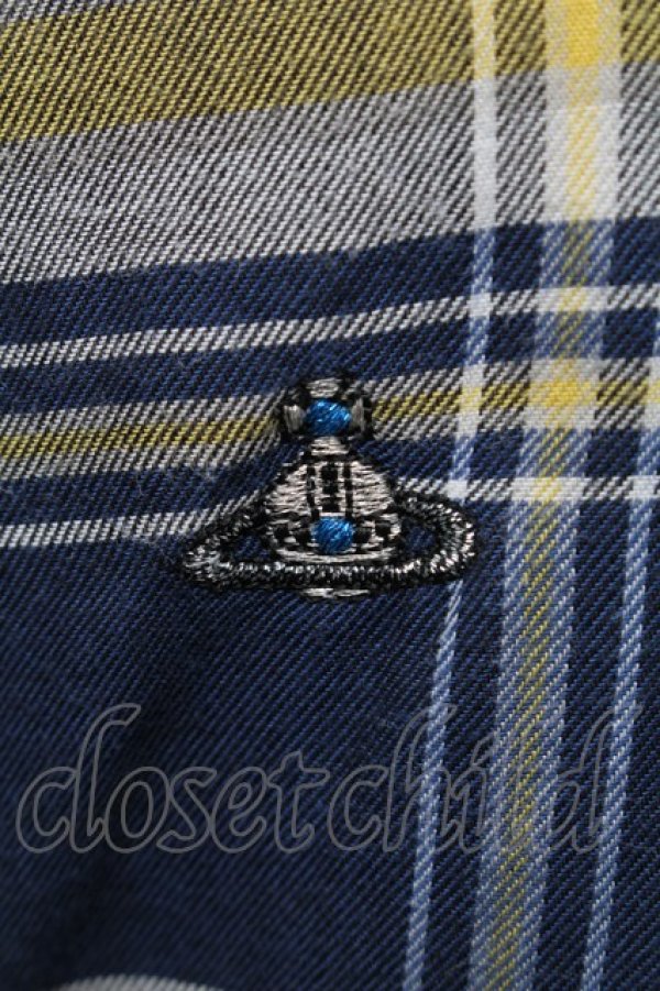 画像3: ヴィヴィアンウエストウッド MAN 中古 / MADRAS CHECK PATCHWORK DRAPEブラウス  イエローｘ紺  S-25-06-17-042-bl-AS-ZS (3)