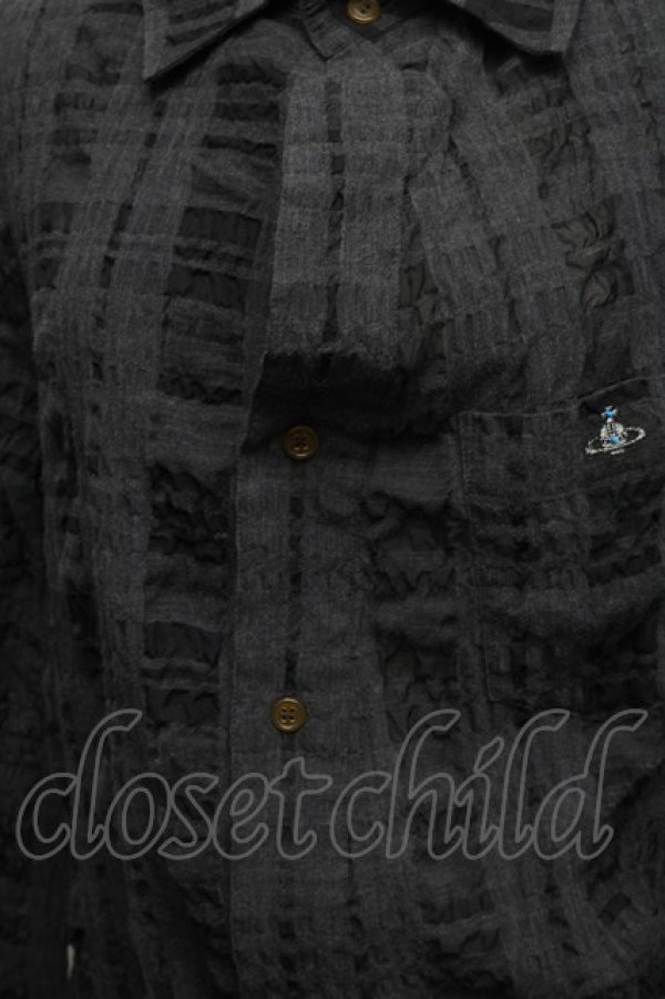 画像4: ヴィヴィアンウエストウッド MAN 中古 / オーブ刺繍透カシ長袖シャツ 44 黒  S-25-06-17-048-bl-AS-ZS (4)